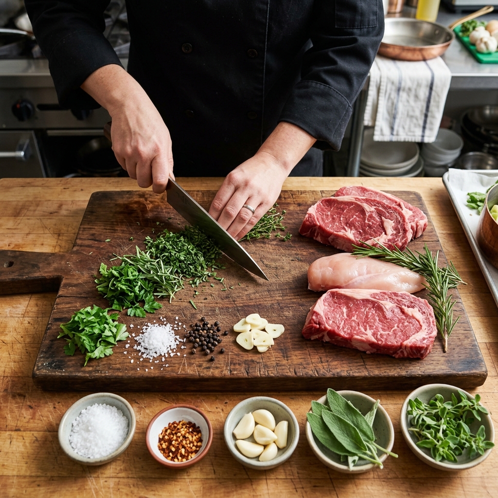 Chef preparing ingredients